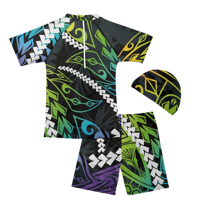 Tribal Pattern Boys' Three-Piece Swimsuit Set