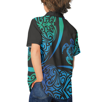 Tribal Turtle Design Hawaiian Shirt for Kids