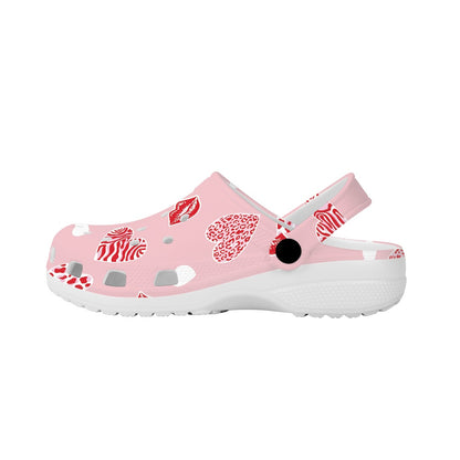 Red Lip and Heart Design Adult Clogs