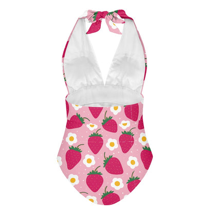 Strawberry Print Women's High Cut One-piece Swimsuit
