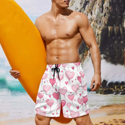 Men's Pink Heart Balloon Swim Shorts