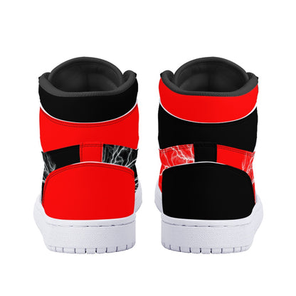 Custom Air Jordan Style Red & Black Lightning High-Top Sneakers