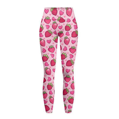 Strawberry Hearts Women's Yoga Pants with Pockets
