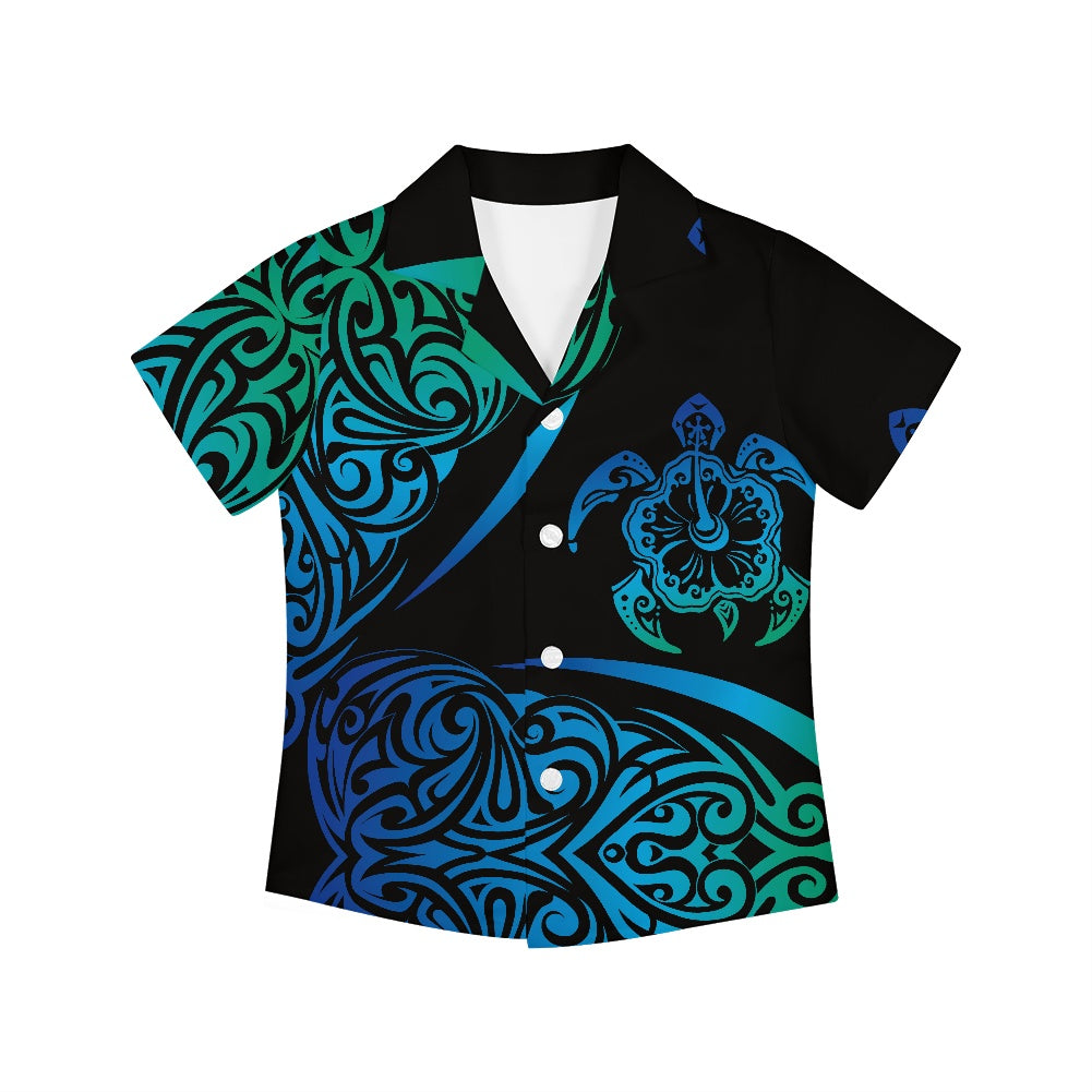 Tribal Turtle Design Hawaiian Shirt for Kids