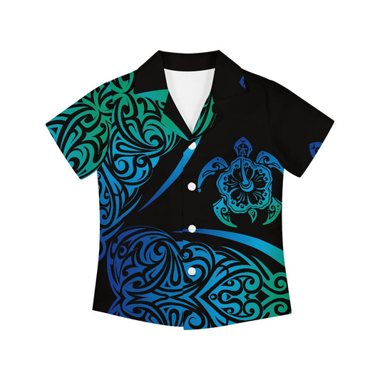 Tribal Turtle Design Hawaiian Shirt for Kids