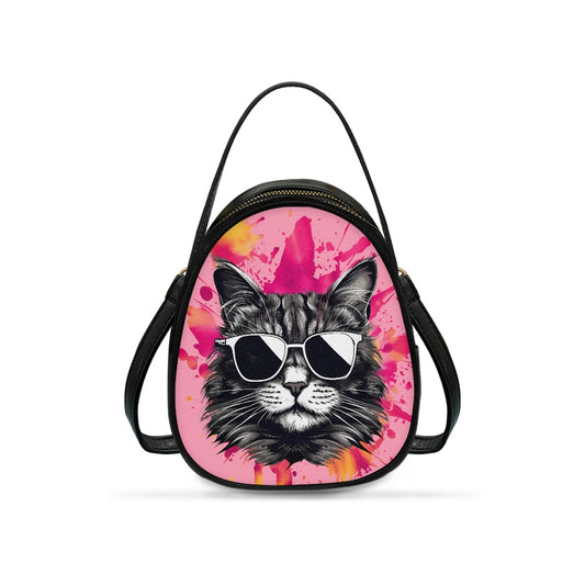 Cool Cat Design Trendy Double-Layer Women’s Leather Square Bag