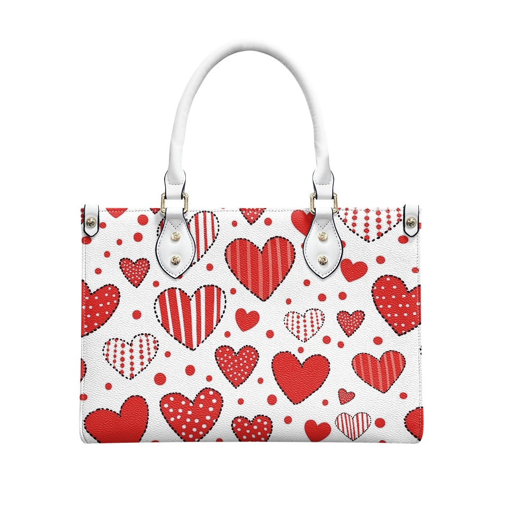 Red Patchwork Heart PU Handbag