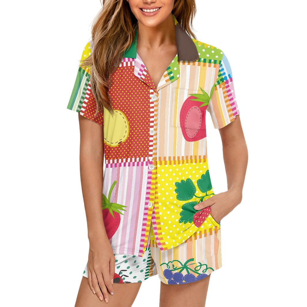 Vibrant Fruit Patchwork Pajama Set