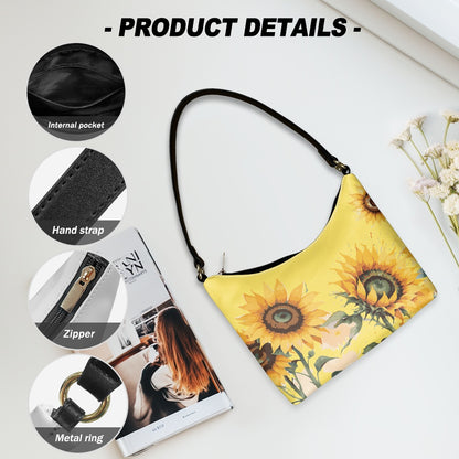 Vibrant Sunflower PU Women's Underarm Bag
