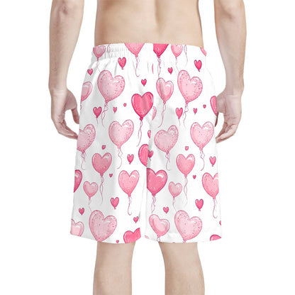 Men's Pink Heart Balloon Swim Shorts