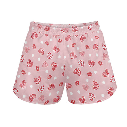 Pink Heart & Kiss Print Women’s Shorts
