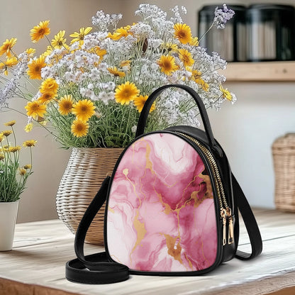 Pink Marble Stylish Double-Layer Women’s Leather Square Bag