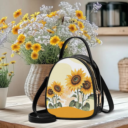 Sunflower Field Chic Double-Layer Women’s Leather Square Bag
