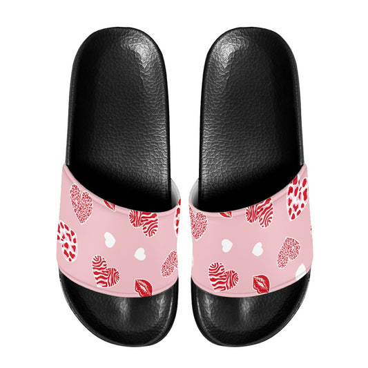 Pink Heart & Kiss Print Slide Sandals