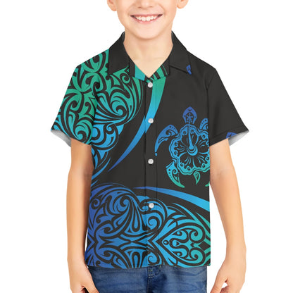 Tribal Turtle Design Hawaiian Shirt for Kids