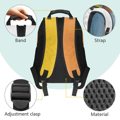Yellow Cartoon Cat Print Backpack with Striped Design – 17-Inch School Bag