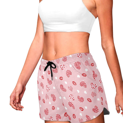 Pink Heart & Kiss Print Women’s Shorts