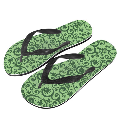 Green Swirl Pattern Flip Flops