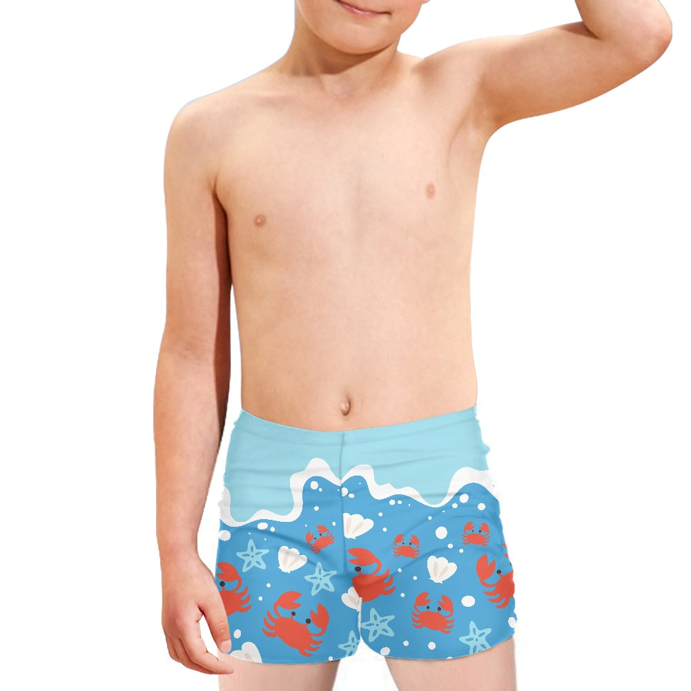 Ocean Crab Print Boy's Swim Trunks