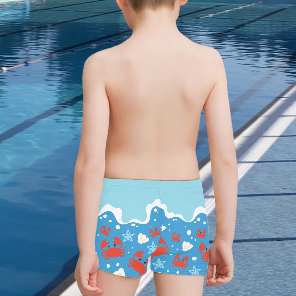 Ocean Crab Print Boy's Swim Trunks