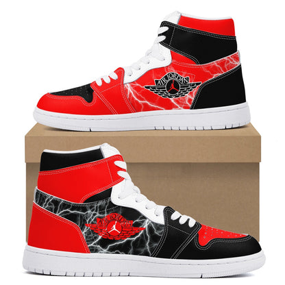 Custom Air Jordan Style Red & Black Lightning High-Top Sneakers