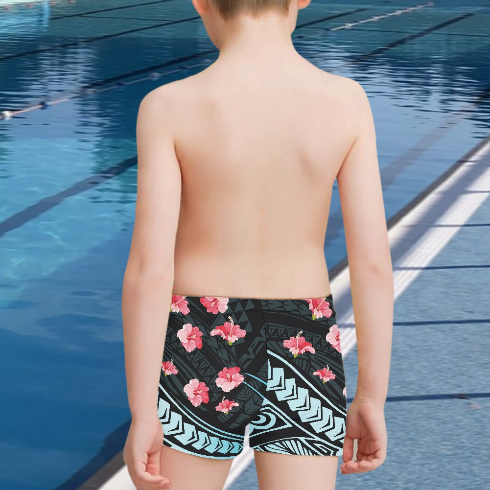 Tribal Hibiscus Boy's Swimming Trunks