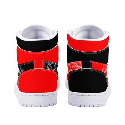 Custom Air Jordan Style Red & Black Lightning High-Top Sneakers