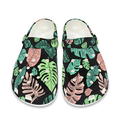 Tropical Leaf Print Adult Clogs