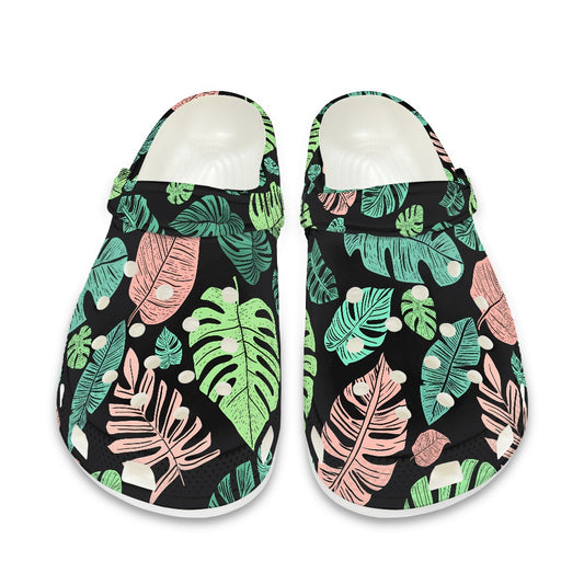 Tropical Leaf Print Adult Clogs