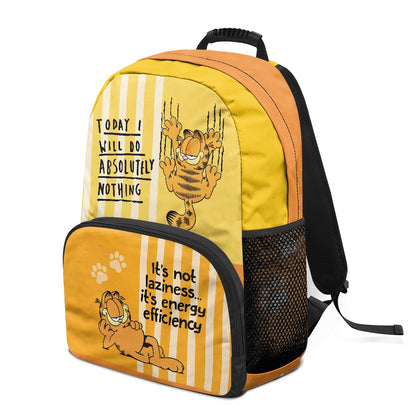 Yellow Cartoon Cat Print Backpack with Striped Design – 17-Inch School Bag