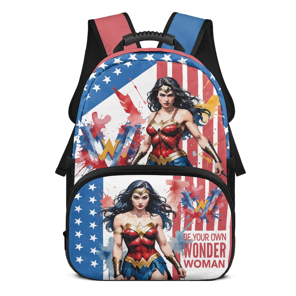 Patriotic Warrior Print Backpack with Bold Design – 17-Inch School Bag