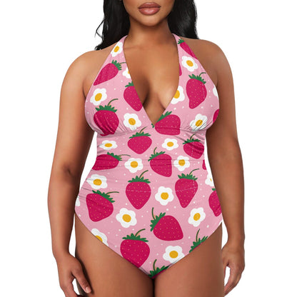 Strawberry Print Women's High Cut One-piece Swimsuit