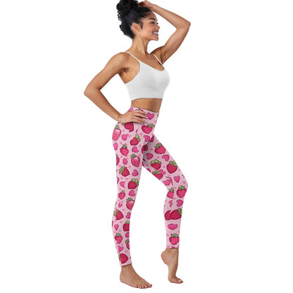 Strawberry Hearts Women's Yoga Pants with Pockets