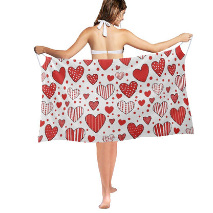 Bold Red Heart Print Beach Shawl