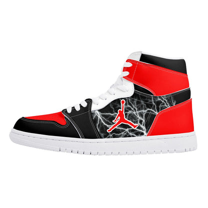 Custom Air Jordan Style Red & Black Lightning High-Top Sneakers