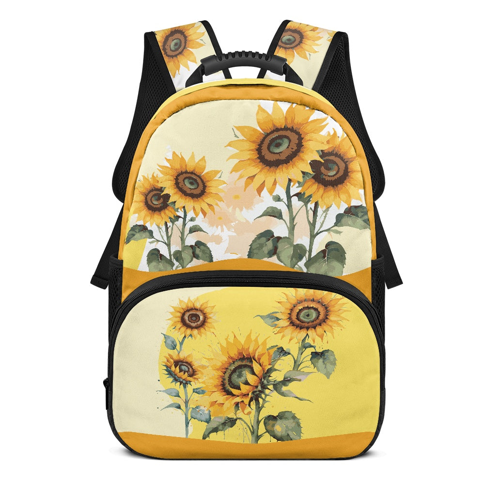 Floral School Bag with Sunflower Print – 17-Inch Backpack