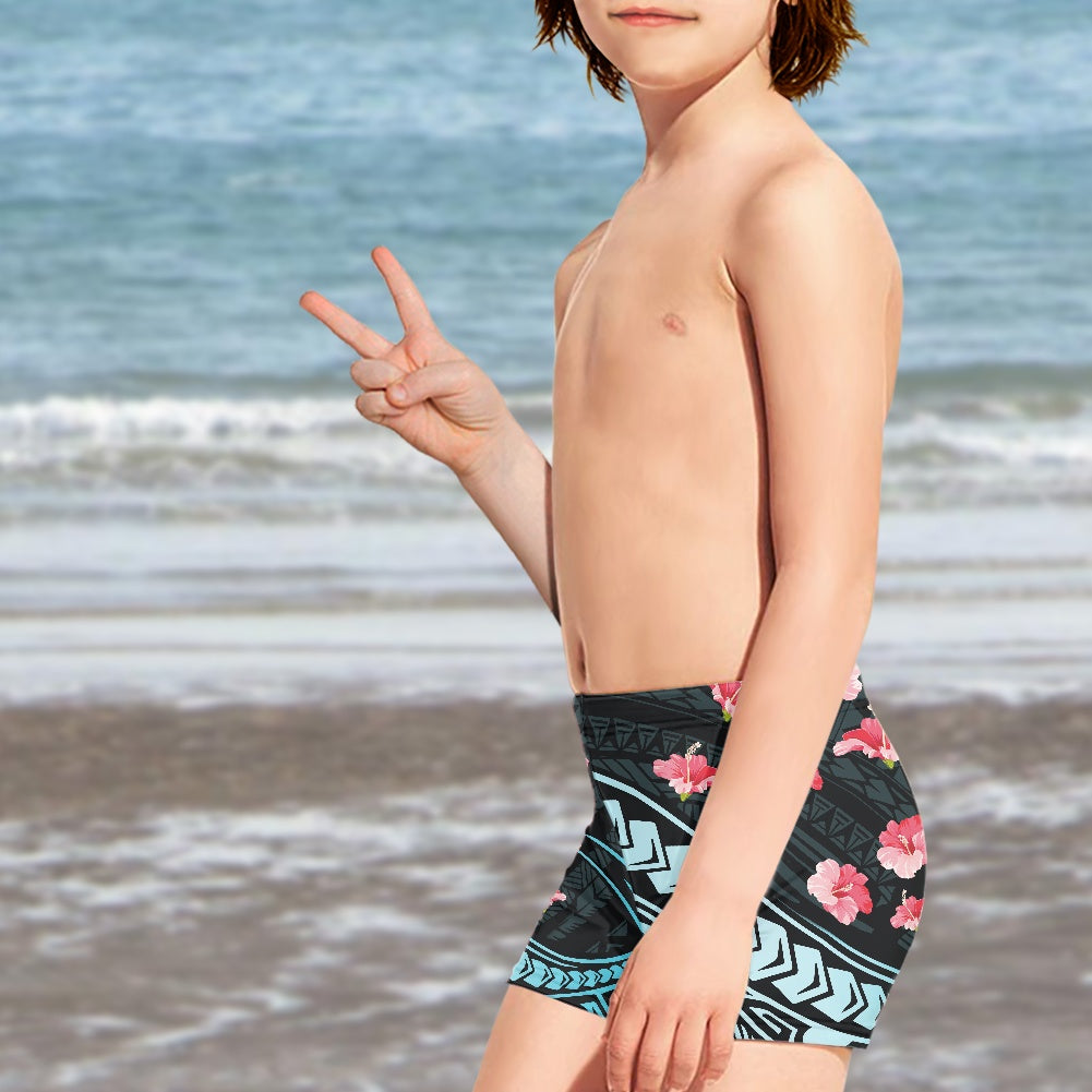 Tribal Hibiscus Boy's Swimming Trunks