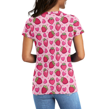 Strawberry Hearts Ladies' Round Neck T-Shirt