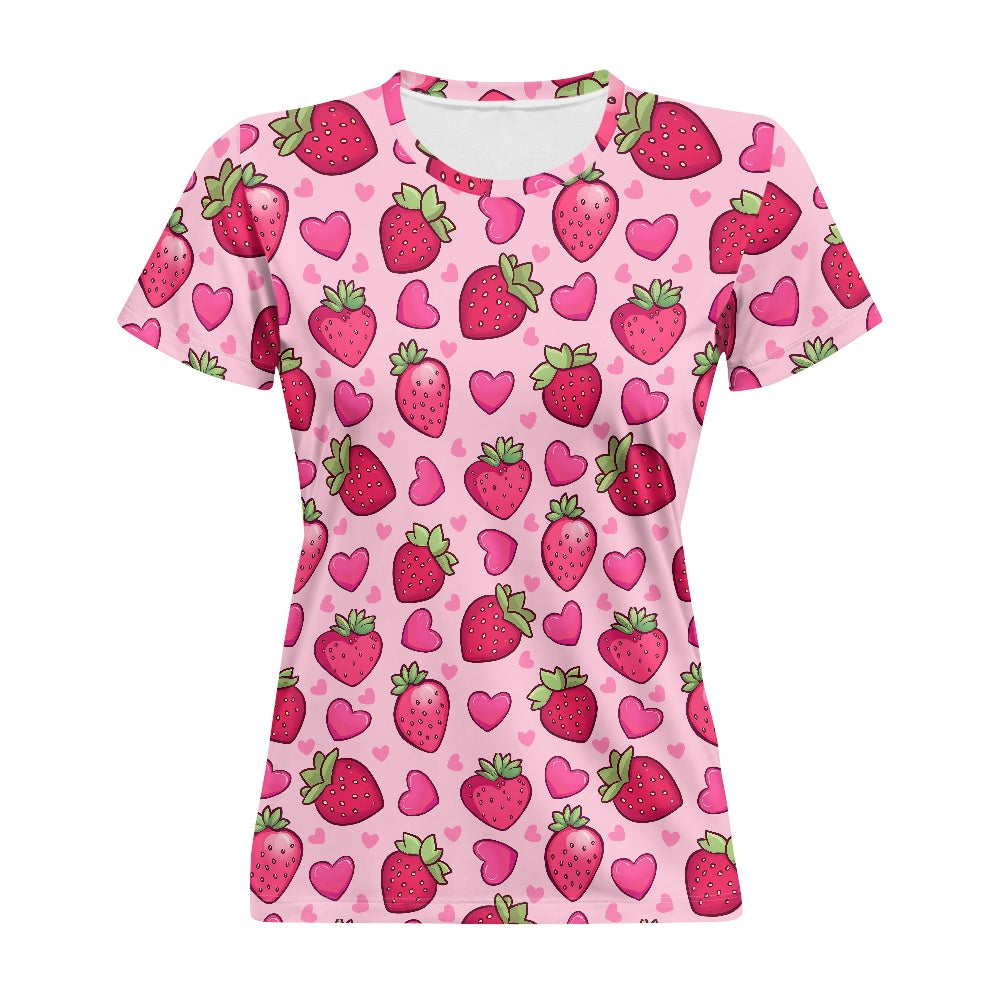 Strawberry Hearts Ladies' Round Neck T-Shirt