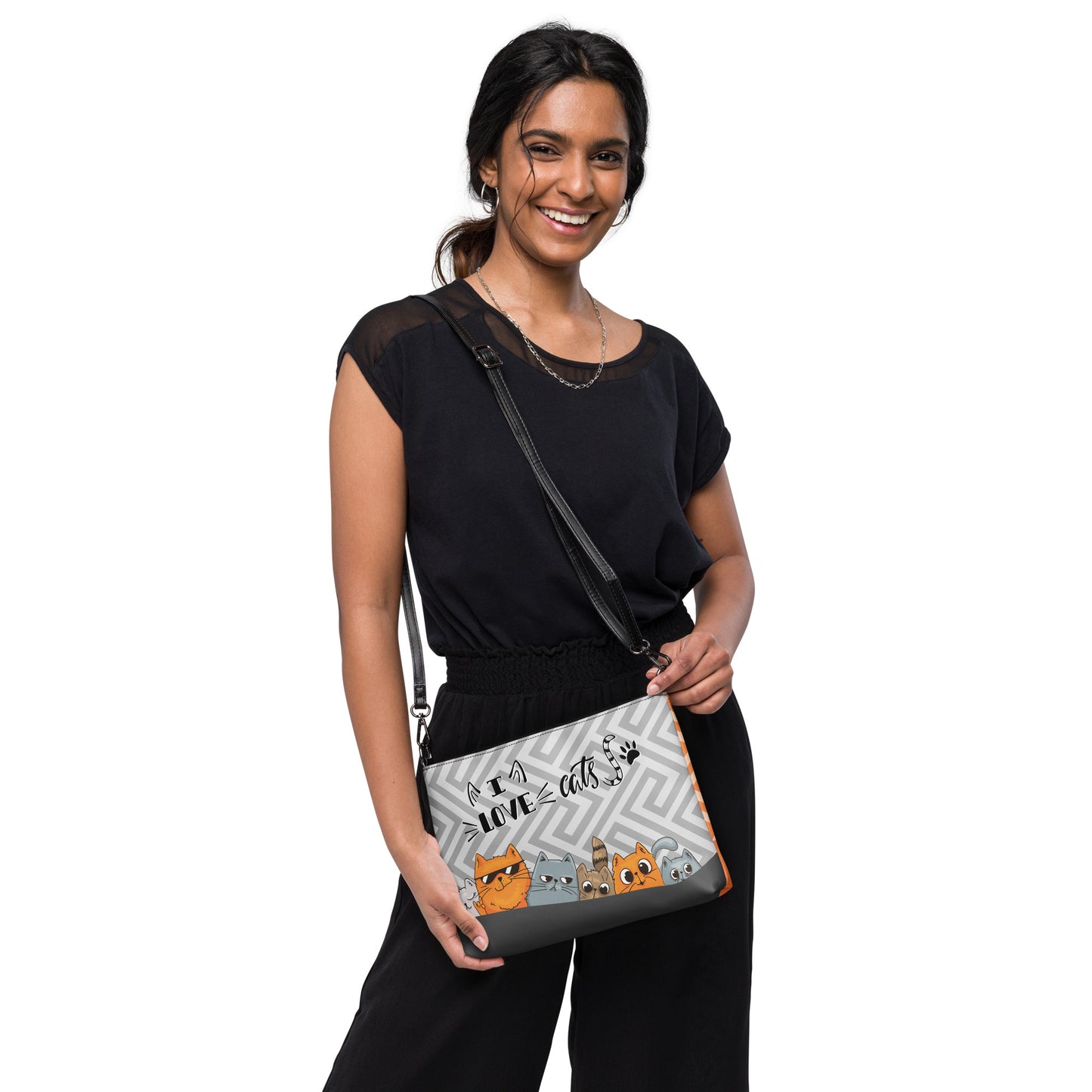 all over print crossbody bag black