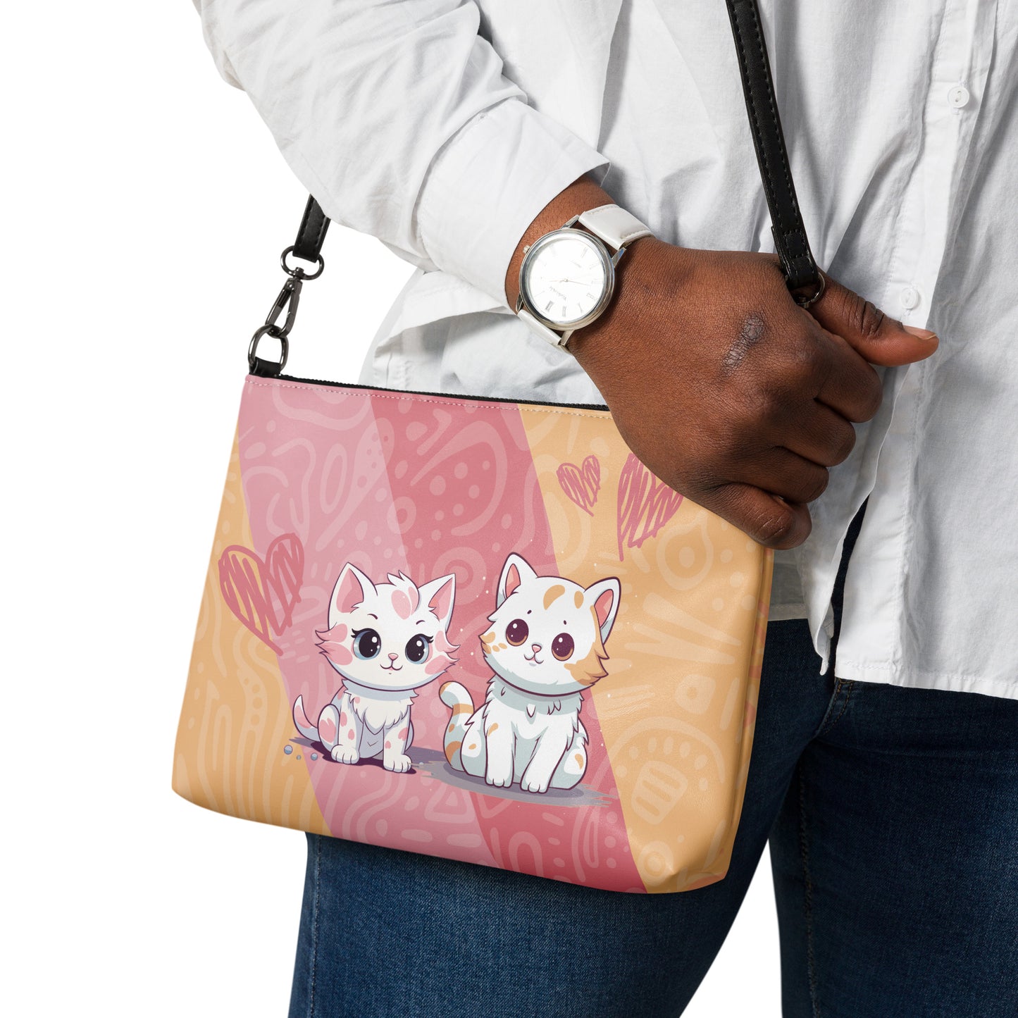 Cute Orange and Pink Cats Crossbody Bag