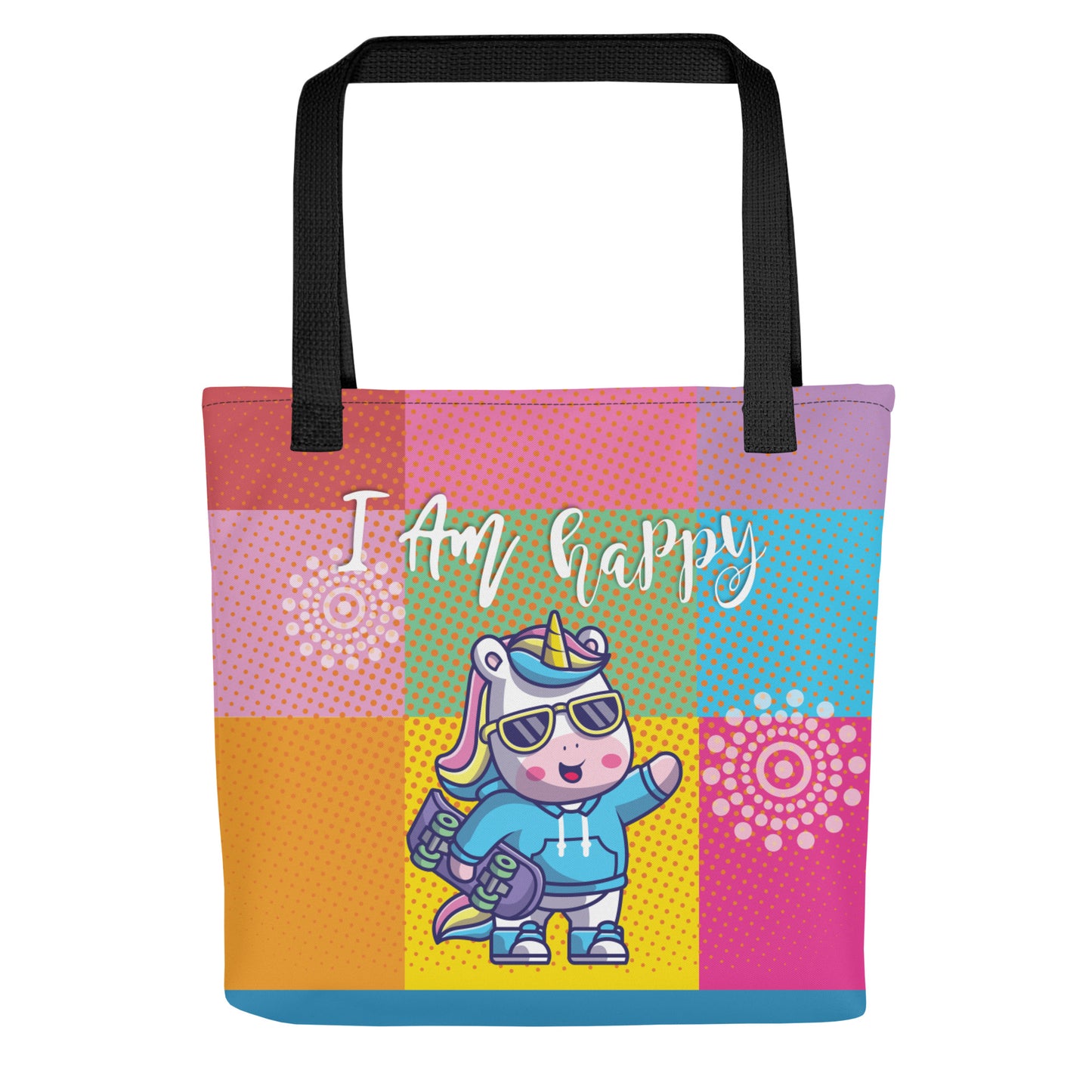 all over print tote bag black 15x15 front