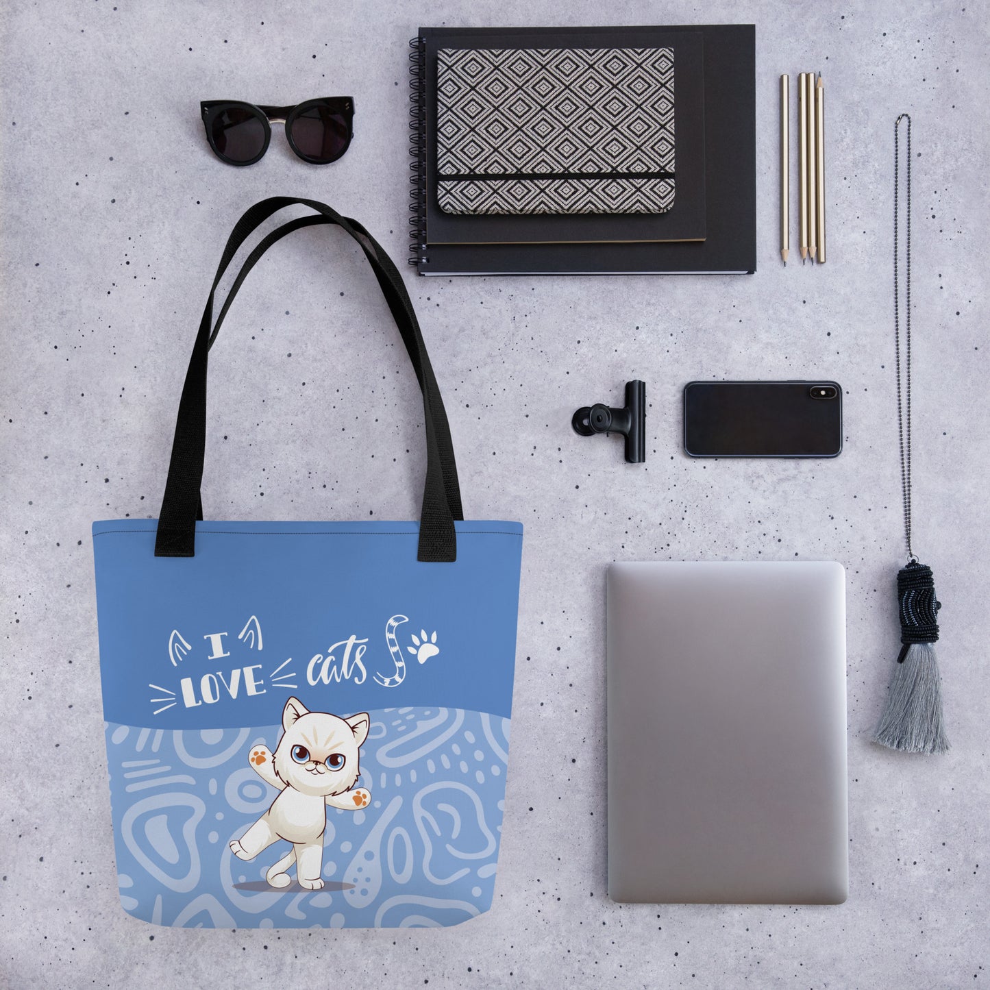 I Love Cats Blue Tote Bag