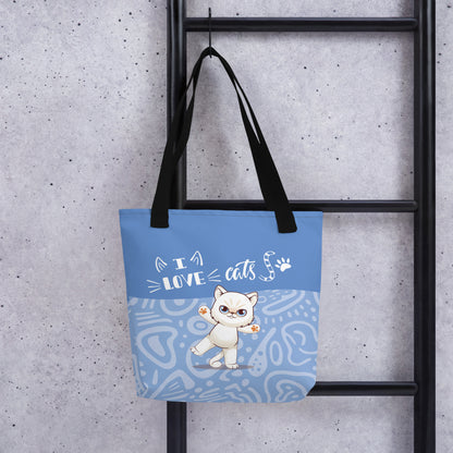 I Love Cats Blue Tote Bag