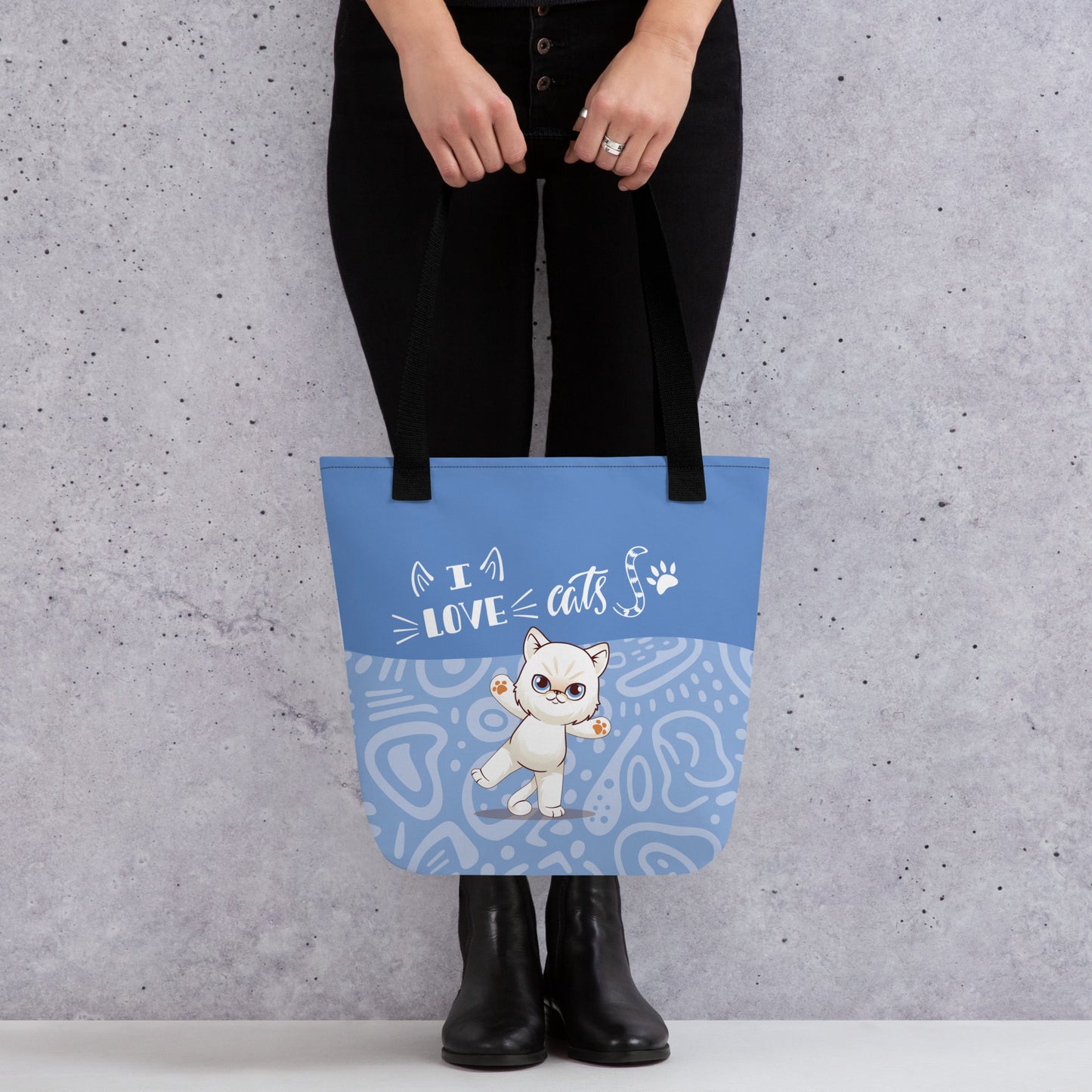 I Love Cats Blue Tote Bag