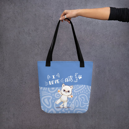 I Love Cats Blue Tote Bag