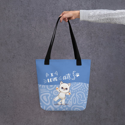 I Love Cats Blue Tote Bag