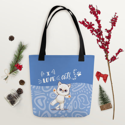 I Love Cats Blue Tote Bag