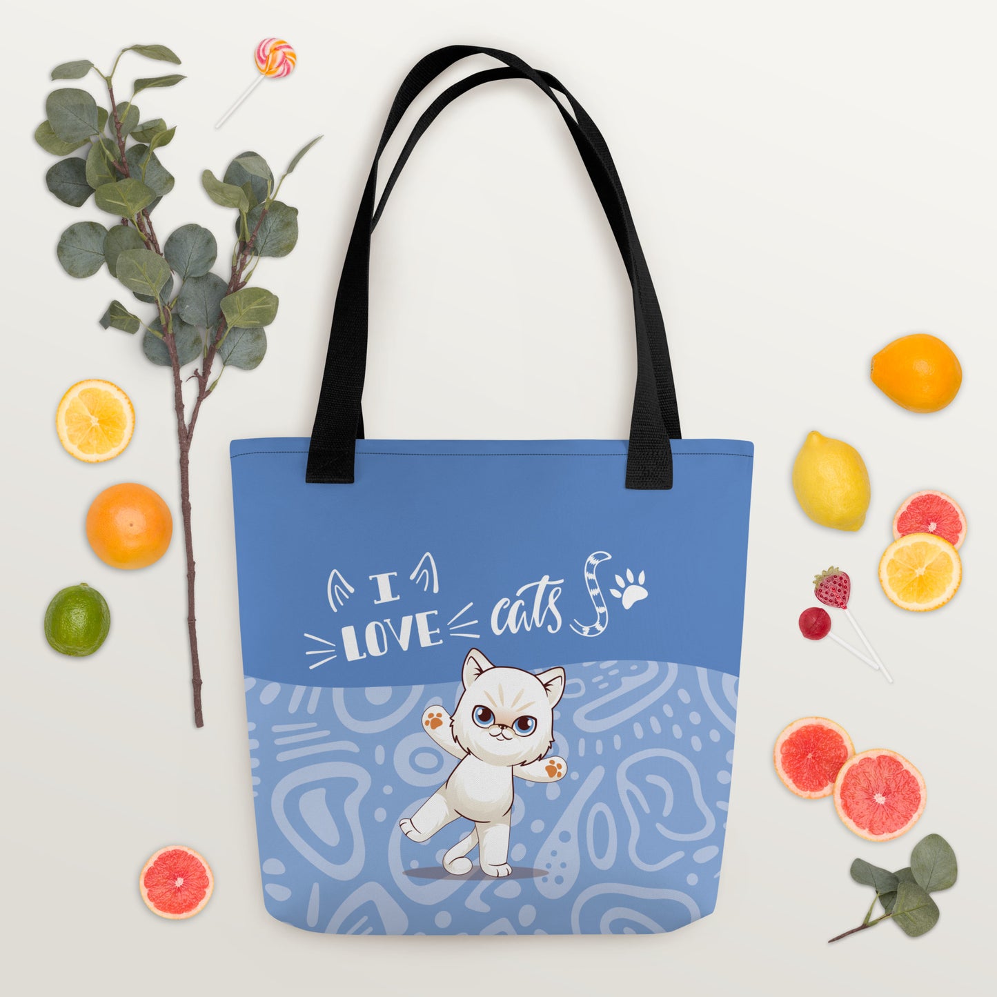 I Love Cats Blue Tote Bag