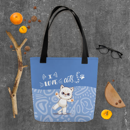 I Love Cats Blue Tote Bag